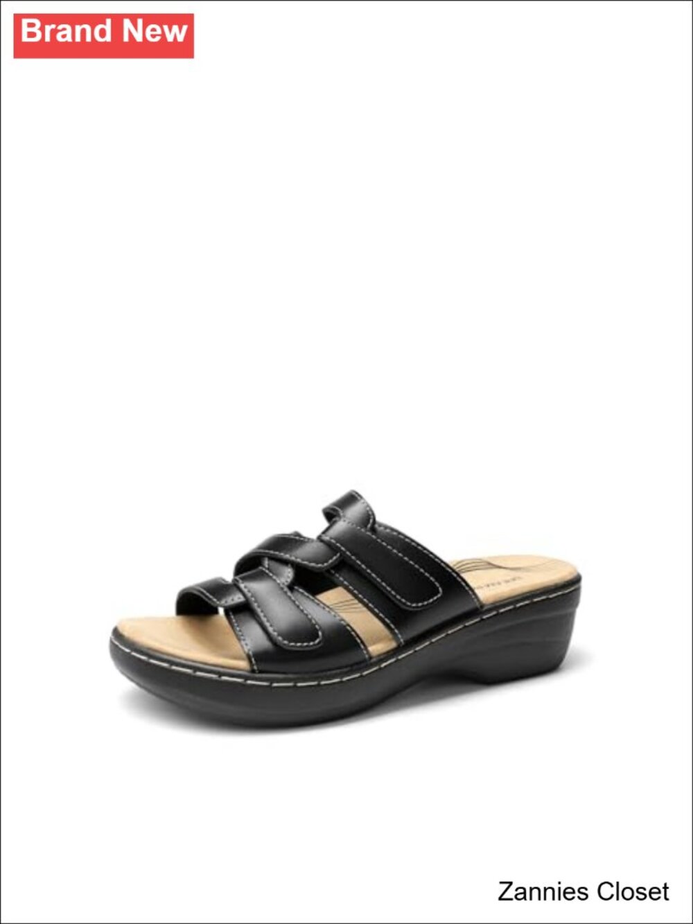 ✨ Women's Slide Arch Support Slip On Flat Sandals Faux Leather Pull-On Mule